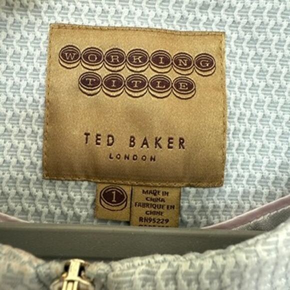 TED BAKER Working Title Textured Zip Jacket Light Blue Cropped 3/4 Sleeve Size 1 - Picture 4 of 10